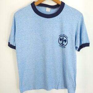 Vtg New Orleans LA Ringer Graphic T-Shirt Men's XL Blue Sportswear 80s